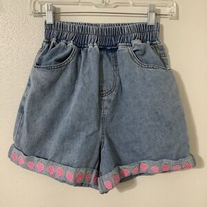 Hot Topic Coquette Kawaii Denim Strawberry Embroidered Heart High Waist Shorts S
